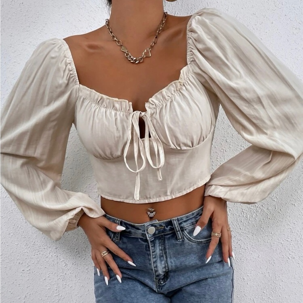Lantern Sleeved Cropped Blouse
